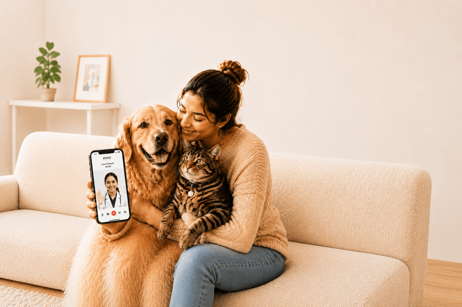 A parent and child sitting outdoors with their dog